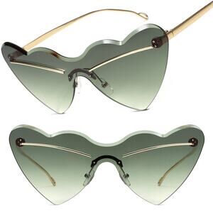 Vibrant Gold Cat Eye Sunglasses Womens Trendy Heart Shaped Rimless Gradient